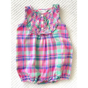 Ralph Lauren Baby Girls Size 9 Month Romper Bubble Madras Plaid Pink One Piece